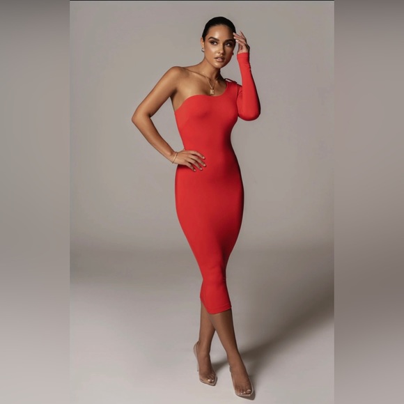 JLUXLABEL Dresses & Skirts - Jluxbasix Red Em One Shoulder Basic Dress
